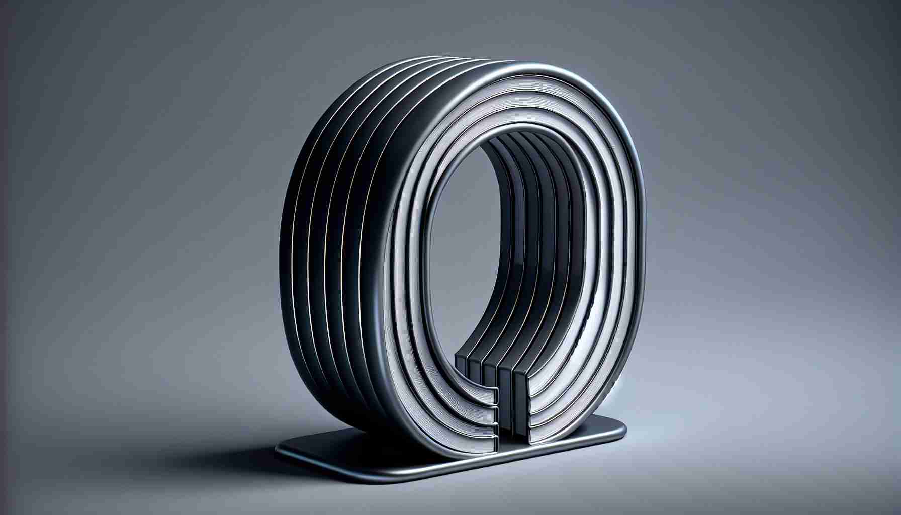 A high-definition, realistic image representing the concept of a sleek and versatile book holder designed for 12 different types of books. The holder, referred to as the BookArc Flex, has a curving arc design. It is made of smooth and polished materials, portraying a modern and minimalist aesthetic.