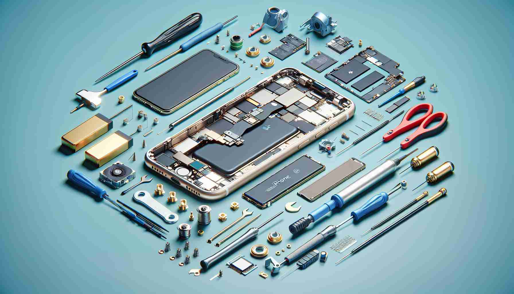Generate a photorealistic, high definition image of an iPhone undergoing repair, suggesting it might be time to consider purchasing a new device.