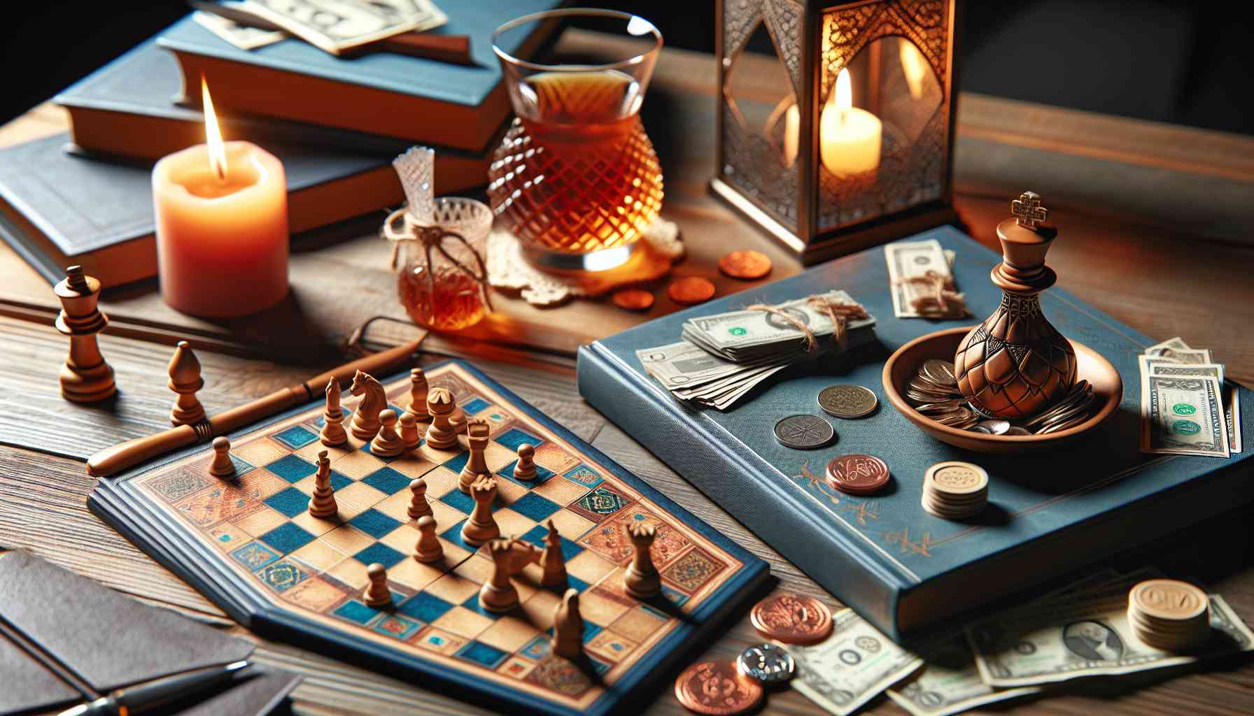 Realistic HD photo of wonderful board games for evening home entertainment and fun with friends