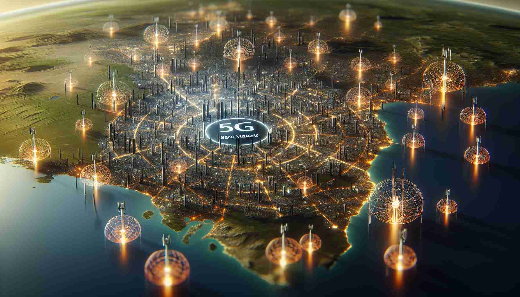 A realistic, high-definition image depicting Stage X's plan to implement 6000 5G base stations across the country. The image should provide an illustrative conceptualization of the countrywide infrastructure plan that involves the implementation of 5G technologies. This would include an overhead view of varied geographical regions teeming with a network of interconnected 5G base stations, marked distinctively to provide a clear indication of the technology's ambitious reach and scale.