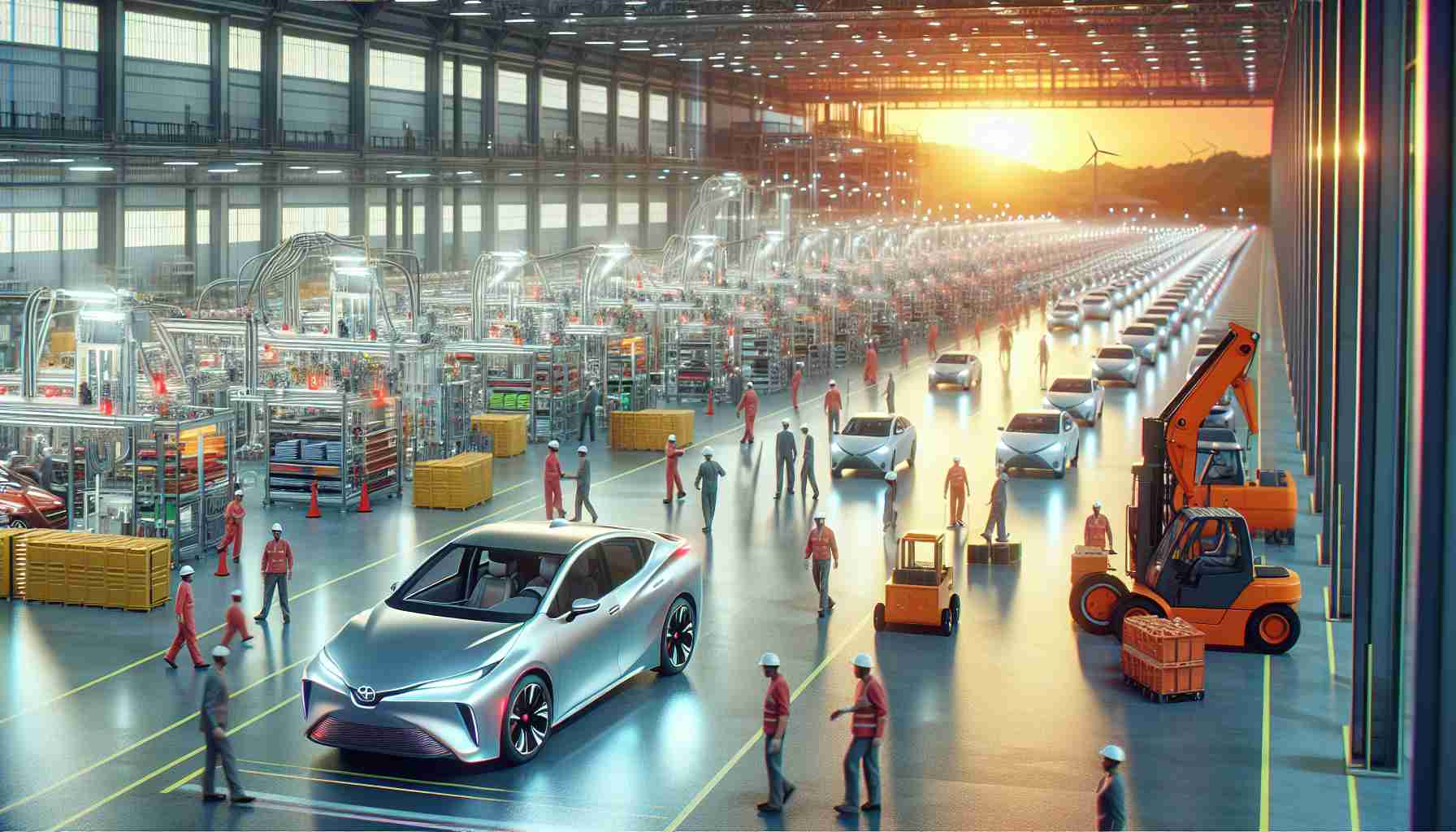 High-definition, photorealistic image of Toyota investing 1.3 billion dollars in a factory in Kentucky for electric vehicles production