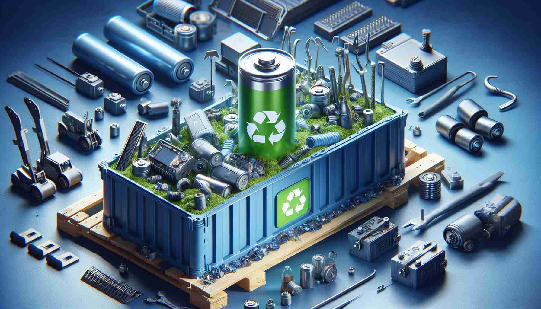 Realistic HD photo of an original approach to the recycling of lithium-ion batteries