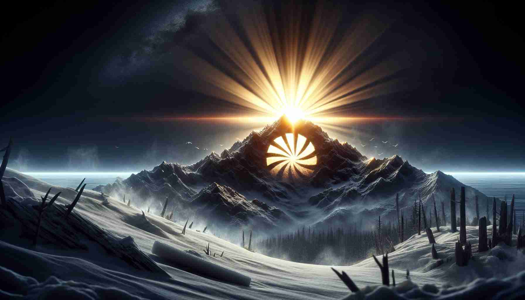 A highly detailed and realistic image of a conceptual representation of the 'Until Dawn' brand being revived, symbolized by a rising sun breaking the darkness of night.