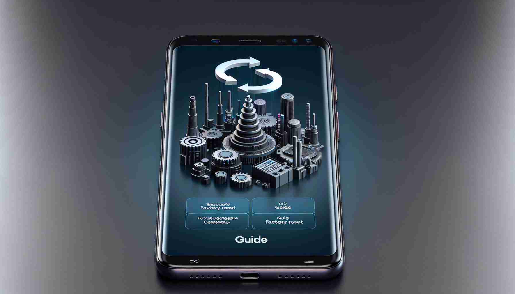A high-definition, realistic representation of a Samsung Galaxy Xcover Pro smartphone undergoing a factory reset process. The image should show the smartphone's screen displaying the factory reset options with clarity. The guide steps must be visually clear and comprehendible. Surrounding the phone, there should be a simple and non-distracting environment.