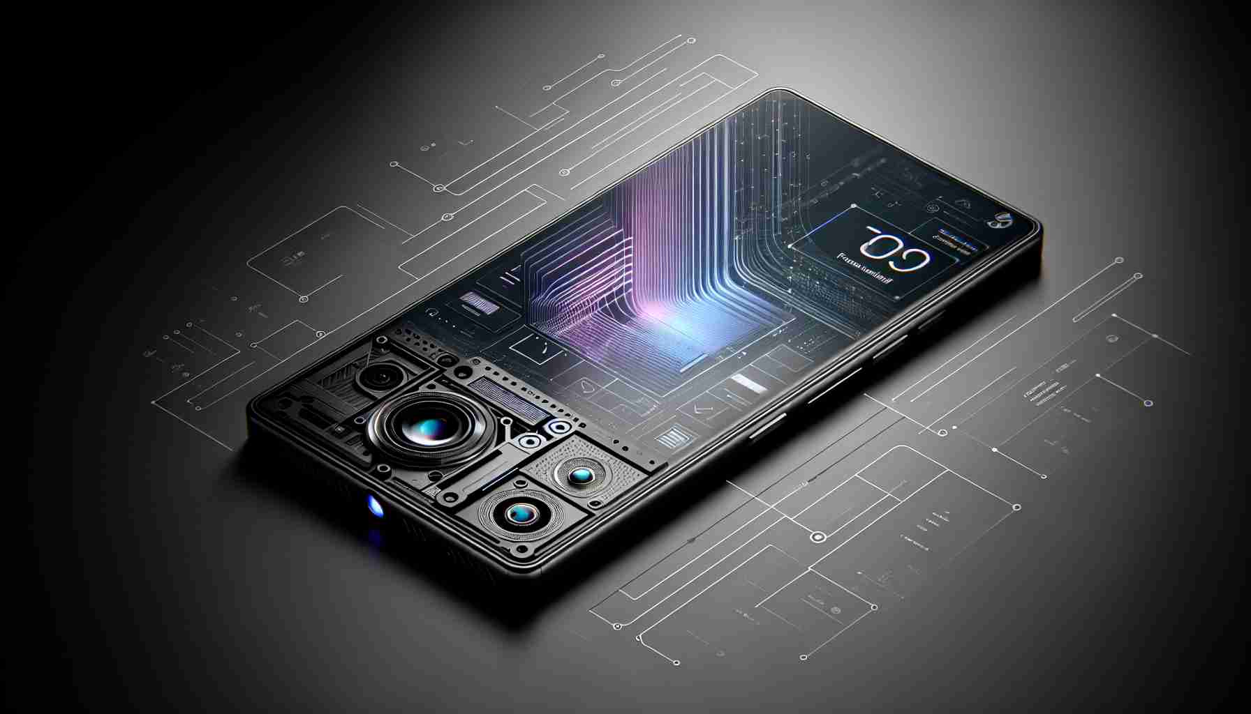 Create a conceptual high-definition image for a futuristic smartphone model called OnePlus 13 Flagship. The design of the phone should be highly innovative and groundbreaking, reflecting the future possibilities of smartphone technology. Include elements such as a sleek body, all-screen front, possibly invisible cameras, and high-tech user interfaces.