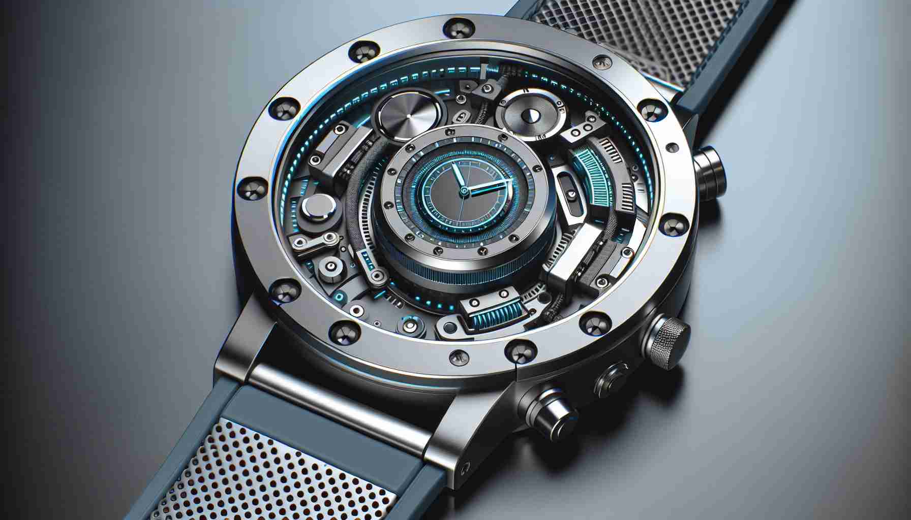 Generate a realistic high-definition image of a technologically advanced wristwatch. Specifically, let the main color of the watch be Nordic Blue, representing a perfect blend between cutting-edge technology and Nordic elegance.