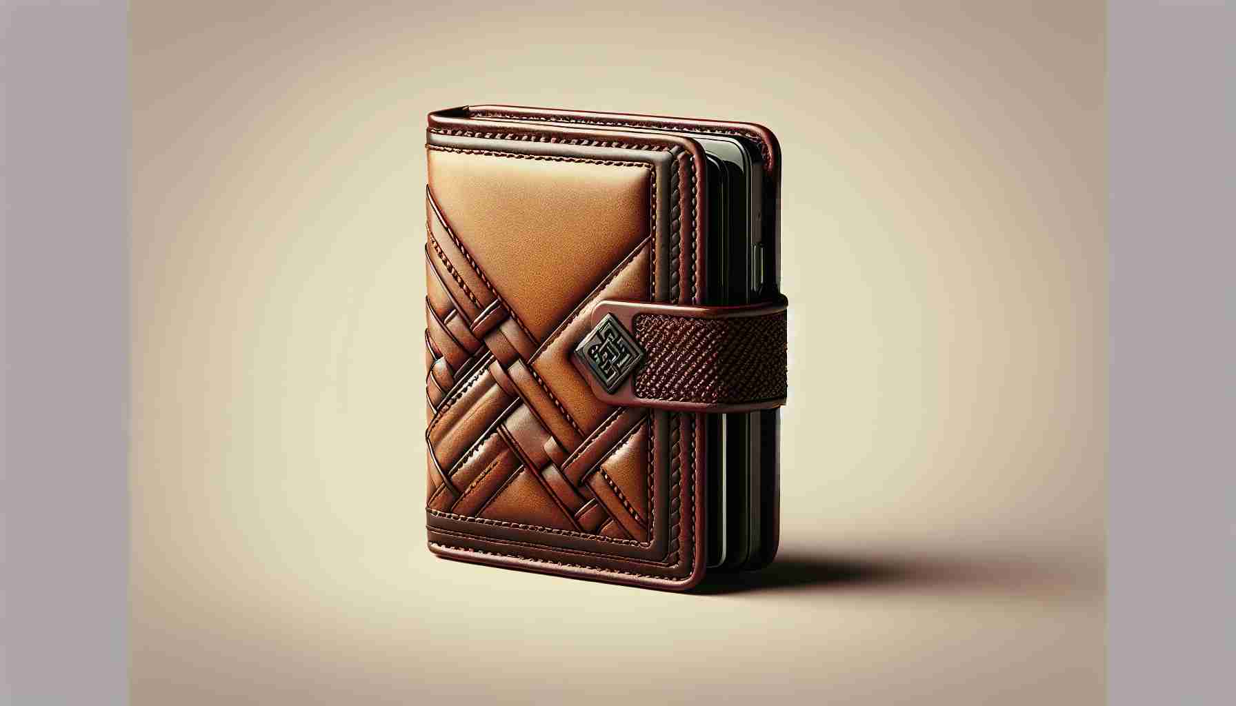 Generate an image of a high-definition, realistic representation of a combination of style and security embodied by a leather wallet. This voguish wallet made from high-quality leather offers protective features not just for your credit cards, but also for your mobile phone. The design of the wallet should exude sophistication, yet maintain a rugged durability. Allow it to have separate compartments to safely house different items. The phone compartment specifically, should feature additional protective layers to shield the phone from harm.