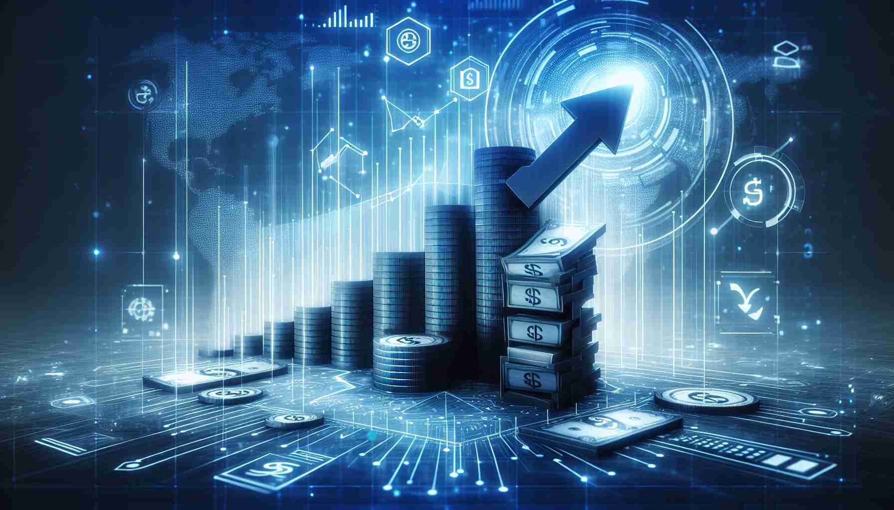 Render an ultra high definition image that symbolises the expansion propelling financial growth of a hypothetical online payment company, portrayed through a graph chart showing a sharp upward trend. Include digital elements and symbols related to internet payments and transactions.