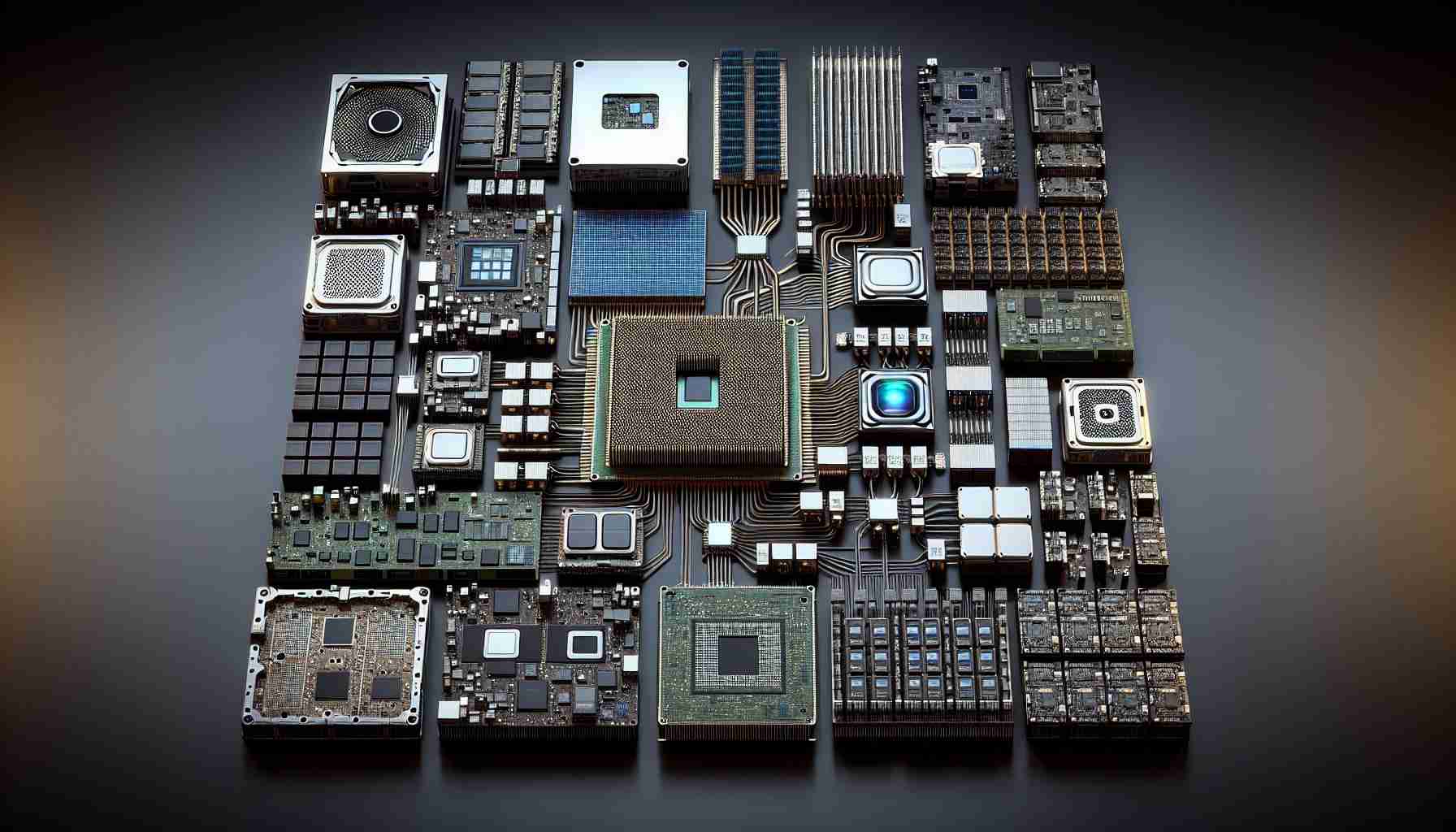 A high-definition, photorealistic image displaying a variety of AI hardware choices, illustrating how they have altered the technological landscape. Featured hardware includes circuit boards, graphics processing units, central processing units, and quantum computers. Each type of hardware is shown in different stages of development and integration, highlighting the evolution from conventional to contemporary designs. Arranged in a compelling layout, the image conveys a visual narrative of technological advancements in artificial intelligence.