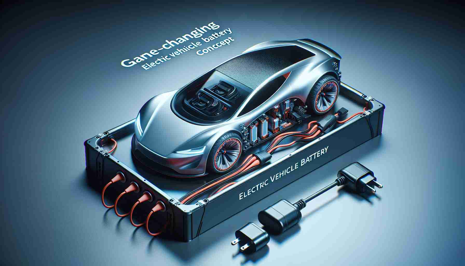 Create a high-definition, realistic image of a game-changing electric vehicle battery concept. This new era electric vehicle battery should seem highly advanced, exhibiting it as a groundbreaking innovation in the field of electric vehicles. It might feature fine details like its compact size, effective energy storage, and charger inputs, which all hint at its unconventional design and use in next-generation electric vehicles.