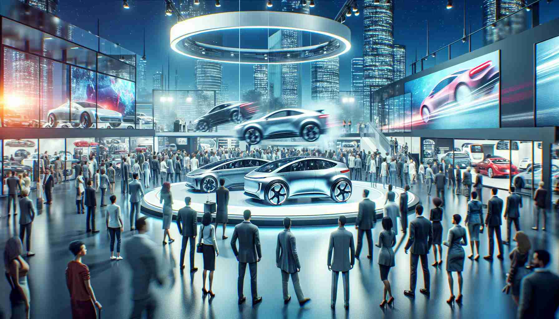 Realistic high-definition image representing the revolution of electric vehicle sales. Depict the inception of a new era with advanced technology and sustainable transportation options. Include a futuristic electric car showroom, full of modern, cutting-edge electric vehicles. The scene should also contain diverse consumers of various genders and descents, illustrating the idea of a global shift towards sustainable transportation. Atmosphere should be dynamic and lively, symbolizing the excitement and anticipation of this new era.