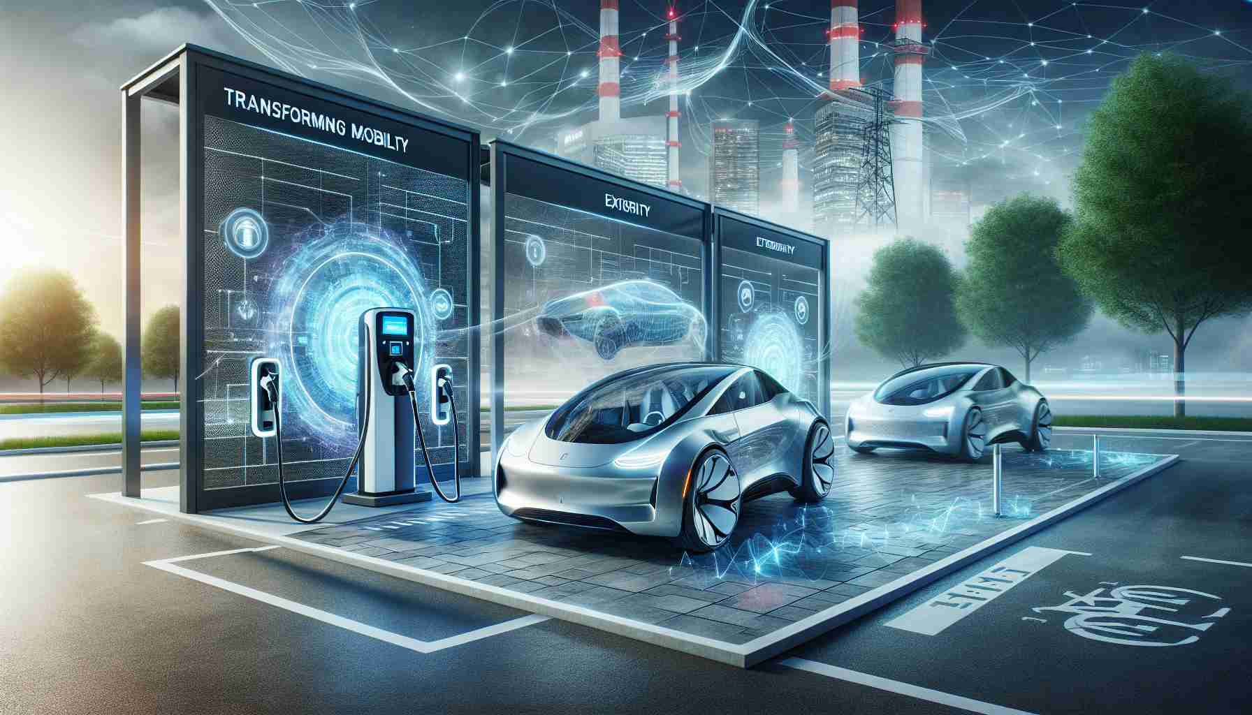 An image depicting the concept of transforming mobility, with a focus on the future of electric vehicle charging. The scene unfolds at an advanced charging station, where sleek, futuristic electric cars are receiving power from state-of-the-art EV charging points. The backdrop features innovative infrastructure solutions that help accommodate the increased demands of these vehicles on the electrical grid. High definition details and realistic representation bring this visionary future to life.